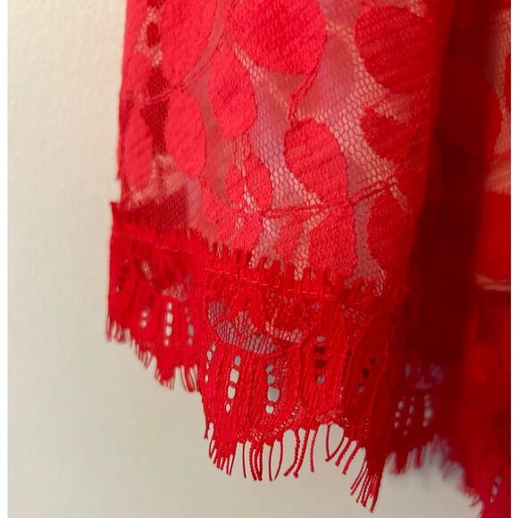 Free People Red Lace Mesh Dress Built In Under Slip With Adjustable Straps Sz 2 - Picture 6 of 10